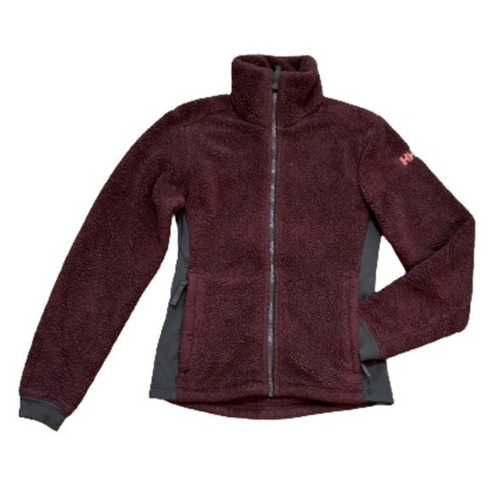 HELLY HANSEN soft & cozy fleece burgundy zip up teddy jacket. Pockets.